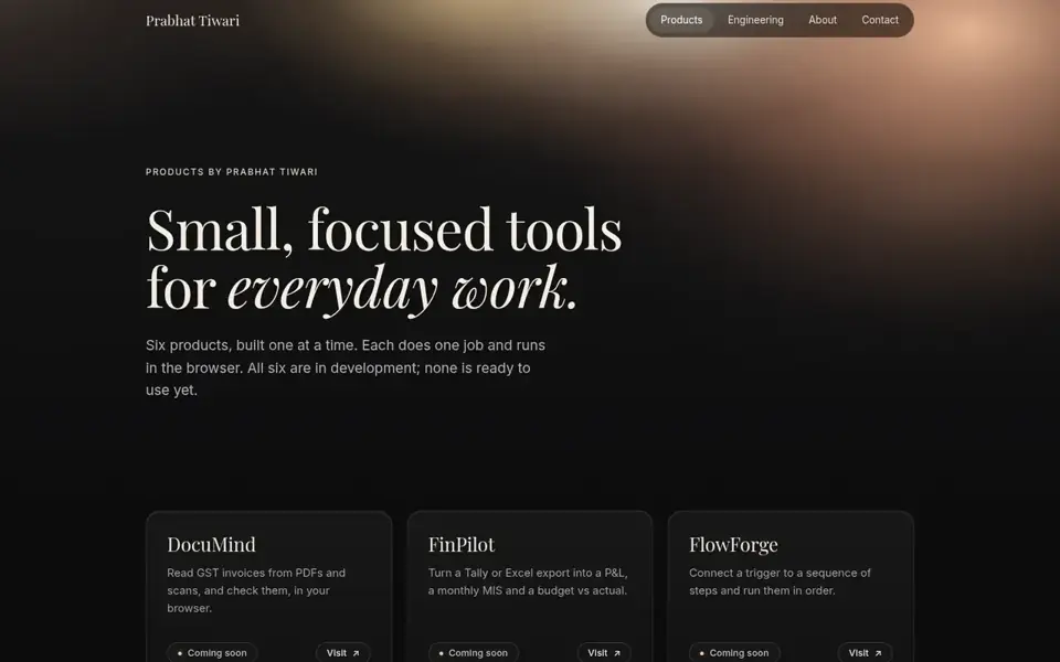 Hub — screenshot of hub.prabhattiwari.in